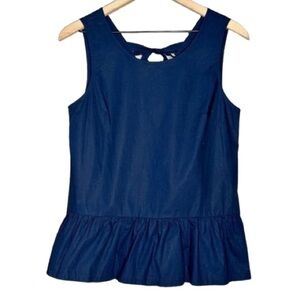 Women's XS J. Crew Peplum Tank Navy Blue Bows Sleeveless  Bow Tie